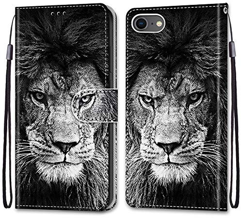 Mo-Somnus Kompatibel mit iPhone SE 2020/iPhone 8/7 Hülle (4,7 Zoll), Leder Handyhülle mit Kartenfach PU Ledertasche TPU Bumper Flip Brieftasche Magnetische Schutzhülle Case Etui (Löwe)