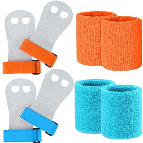 2 Gymnastik-Griffbänder für Kinder, Jugendliche, Handflächenschutz und Handgelenkstütze, Sportzubehör für Workout-Übungen (Orange, Blau)