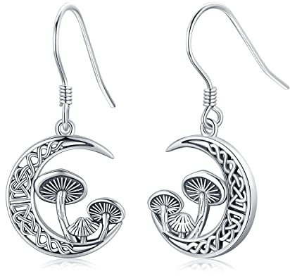 Pilz Ohrringe 925 Sterling Silber Keltische Knoten Halbmond Dangle Drop Ohrringe Pilz Schmuck Geschenke für Frauen Mädchen
