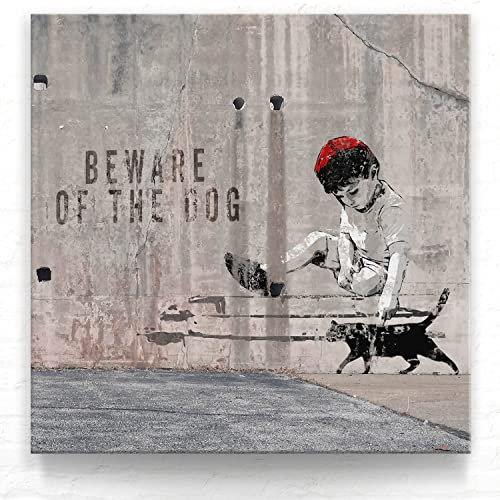 Leinwandbild Banksy Art, Kid-Cat als Quadratisches Kunstdruck 30x30cm - Street Art im Banksy-Style zur Wand-Deko für Wohnzimmer, Büro