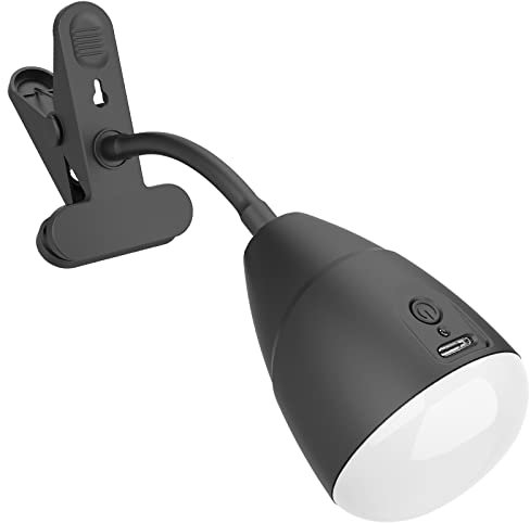 Milpoel Clip-on Reading Lamp, Battery Powered, 3 Levels Brightness, Clip-on Light for Bed, Office, Outdoor (4400 mAh)