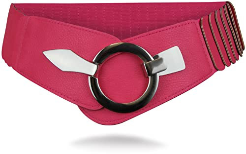 Vanessa & Melissa Elastischer Damen Taillengürtel, ca. 6 cm breiter Hüftgürtel mit silberner Ring-Schließe, Stretchgürtel (80 cm (für Taillenweite 85-105 cm), Rosarot)