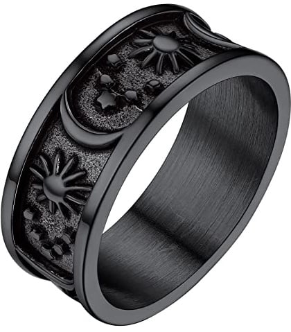 FaithHeart Bague Lune et Soleil Etoile Acier Inoxydable/Or/Noir Taille 54-72 Bijoux Bagues Gothique pour Femme Fille Homme Garçon (Boîte Cadeau)