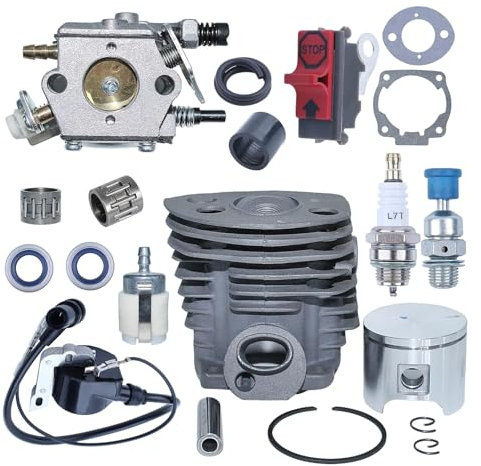 Atunee 46mm Cilindro Pistone Manovella Cuscinetto Set per Husqvarna 55 50 51 Motosega Sostituire 503609171 032890-11 5032890-14 con Carburatore Bobina di Accensione