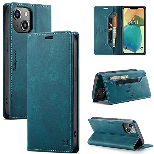 TOHULLE for iPhone 14 Case, Vintage Wallet Case Card Holder Kickstand Built-in Magnetic Flip Folio Leather Case for iPhone 14 - Blue
