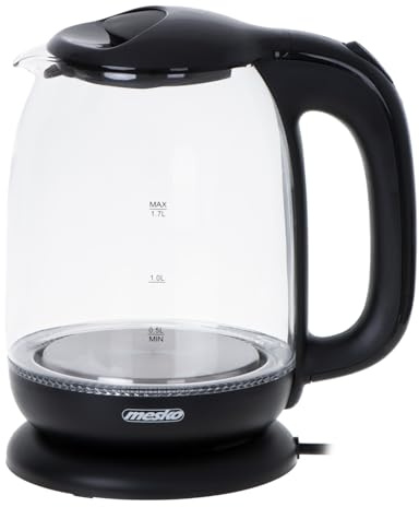ADLER Mesko Glaskessel 1,7 l, Wasserstandsanzeige, 2200 W Leistung, Schwarz
