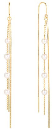 Perlen-Einfädler-Ohrringe für Frauen, 18 Karat vergoldete lange Tropfen-Ohrringe baumeln Quasten-Ketten-Schmuck für Teenager-Mädchen-Geschenk…