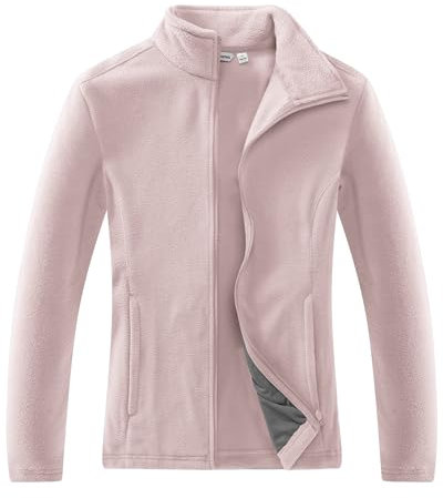 33,000ft Damen Fleecejacke mit Durchgehendem Reißverschluss Stehkragen Damen Leichte Fleece Jacke Antistatische Outdoor Damenjacke für Wandern und Freizeit, Hellrosa XL
