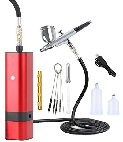 QJJML 180W Cordless Airbrush Kit, 32PSI Small Single Dual Action Electric Beauty Makeup Air Brush Compressor Kit