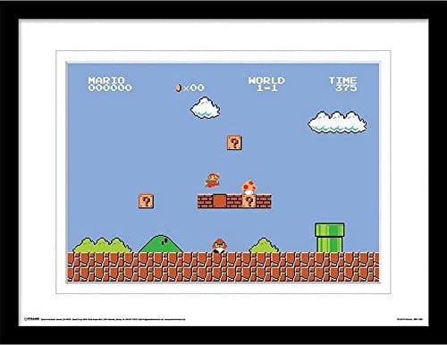 Super Mario Bros - Gerahmtes Gemälde, Spielszene (40 cm x 30 cm) (Blau, Weiß, Schwarz), Blau, Weiß, Schwarz, onesize