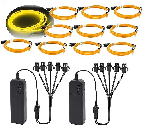 5in1 Electroluminescent Neon Strip Light Wire, Ourbest EL Wire Lights Battery Pack for Party Decoration 3Mode Stay/Slow/Fast Flash(10Pack 3Ft with 2 Battery Boxes Yellow)