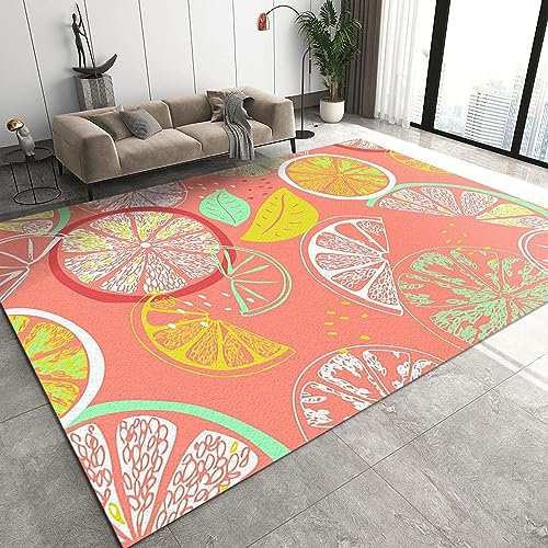 TEMLAN Kreative Orangen-Zitrone Teppiche Gegend, Sommer-Cartoon-Fruchtscheibe Kleiner Teppich für Wohnzimmer, Schlafzimmer, Kinderzimmer, Büro, etc 100 x 150cm