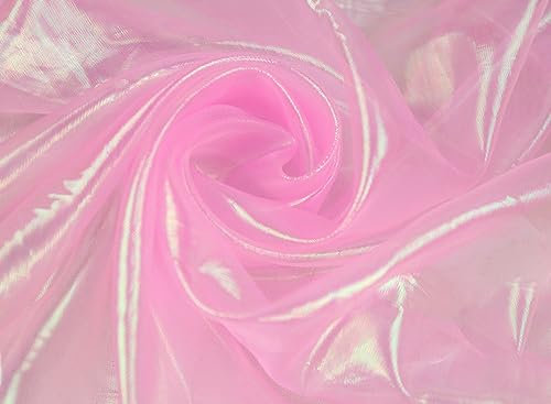 Duories Organzastoff zum Nähen Meterware, 500cm x 150cm Bunte Glitzer Organza Tüllstoff Tüll Dekostoff zum DIY Basteln Bekleidung Tüllrock Gardine Schals Vorhänge Tischdecken Hochzeit Party Deko,Rosa