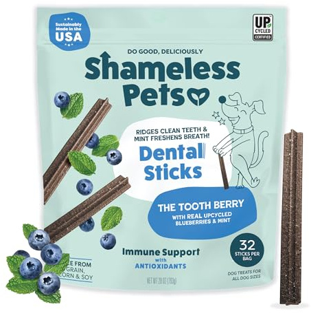 Shameless Pets Blueberry & Mint Dental Chews for Dogs, 32 Chews