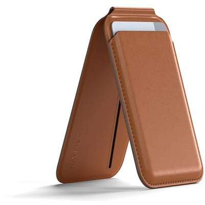 Satechi Porte-Cartes MagSafe et Support pour iPhone, MagSafe Wallet avec 4 Emplacements pour Cartes, NFC, Magnétique, pour Les séries iPhone 16/15/14/13/12 – Matériau Premium (PU) Marron