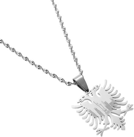 Cernomal Albanien-Adler-Karte-Anhänger-Halsketten – Klassischer Charme, Hip-Hop-Pullover-Kette, Für Damen Und Herren, Souvenirs, Geschenk, Modeschmuck-Accessoires, Weiß, Lang: 50 cm