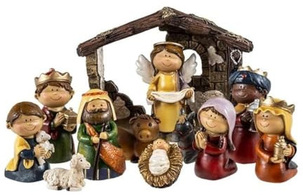 DRW Misterio Nacimiento Belen 11 Piezas Resina con Portal 7 cm Alto