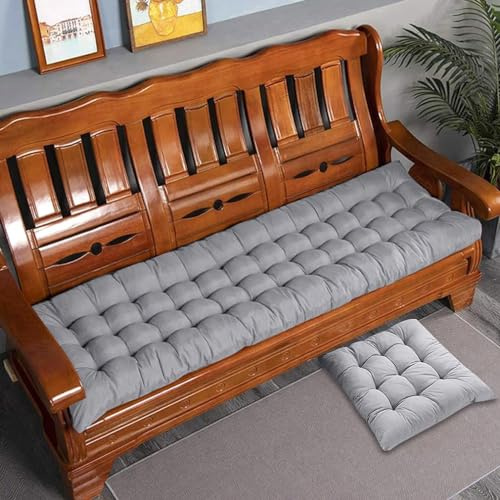 Dickes Baumwoll-Bankkissen, 2-/3-Sitzer, Baumwoll-Sofa-Bank, Sitzkissen, langes Sitzkissen für Zuhause/Garten/Terrasse/Schaukel/Innenbereich (Grau, 45 x 45 cm)
