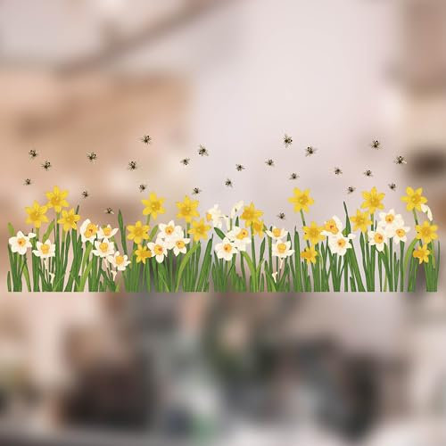 Stickers4 - Spring Window Stickers for Glass - Daffodill and 25 x Bees Window Cling Border - Shop Window Decorations