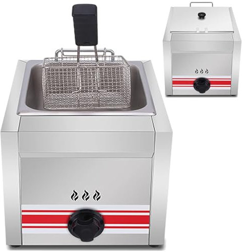 PixCy Friteuse Gaz Professionnelle, Puissance Feu Réglable, Friteuse à Gaz Commerciale en Acier Inoxydable 30L