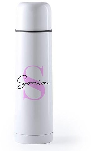 Genérico Termo Café Personalizado Inicial y Nombre Botella Café Acero Inoxidable Doble Capa 500 ml Bebidas Frias y Calientes