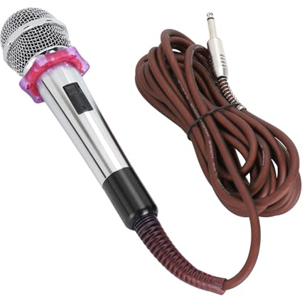 Elprico Microphone Filaire Portable, Micro Vocal Dynamique Cardioïde, Microphone en Alliage de Zinc à Son Clair pour Haut-parleurs, Machine de Chant karaoké, Ampli, Mixeur (Silver)