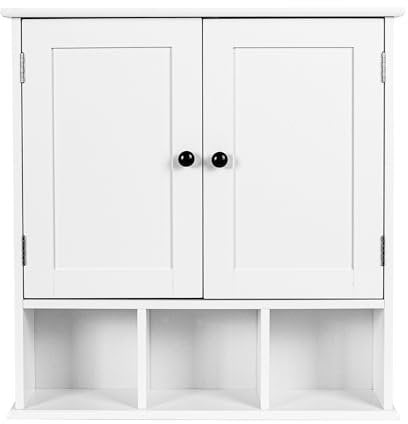 leomark Armario de Pared con 3 estantes pequeños, Gabinete Meghan Universal Blanco, Armario Multiusos - Dim: 58 cm (Alto) - Mueble de baño - Armario para salón, Cocina, Pasillo
