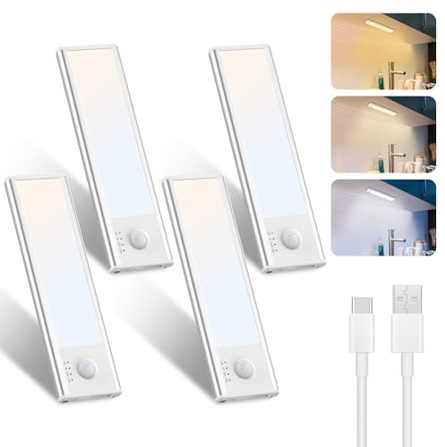 Libtit 15CM Under Cabinet LED Kitchen Light, USB Rechargeable Motion Sensor, 3000K-6500K Dimmable, Wireless Shelf Lighting for Stairs, Hallway, Garage, 4 Pack