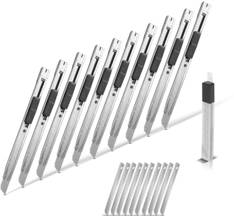 STAHLWERK Cuttermesser 10Er Set Mit 9 Mm Abbrechklingen Bruchfester Carbon-Stahl