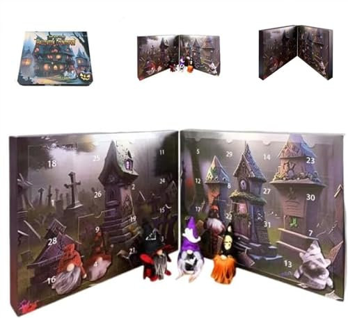 Umikk Halloween Zwergs Adventskalender 2024, Halloween-Zwergs-Adventskalender, Halloween-Countdown-Kalender und Puppenspielzeug zum Sammeln, Kreativer Halloween-Countdown-Kalender