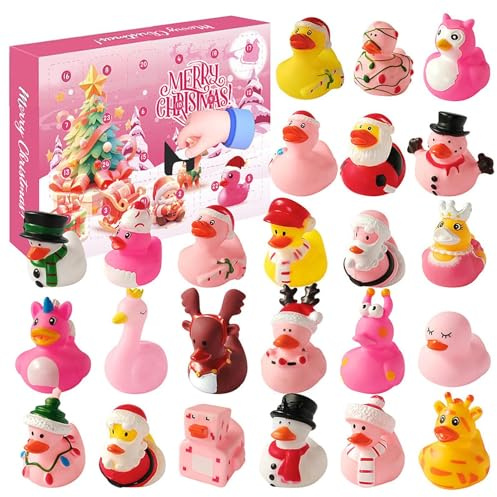 Adventskalender Ente - Adventskalender Miniaturente Ente, Weihnachts-Countdown | Rosa Sammelfiguren für Zuhause, Weihnachtskalender für Erwachsene, Ornamente, Puzzle, Kade