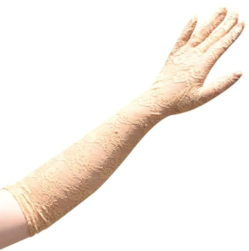 BrightGlow Lange Spitzenhandschuhe Damen Mädchen Spitzen Handschuhe Brauthandschuhe Vintage Opernhandschuhe Tee Party Handschuhe Hochzeit Halloween Party Kostüm Dekorative Zubehör beige