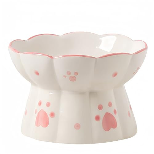 MEETOZ Ceramic Elevated Cat Feeder with Stand, Stress-Free Neck Protective Bowl for Pets