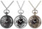 JewelryWe Zahnrad Taschenuhr Herren mit Kette: 3er Set Analog Quarz Kettenuhr Vintage Zahnrad Design Uhr Anhänger Halskette mit Schwarz Römischen Arabischen Ziffern Zifferblatt Geschenk