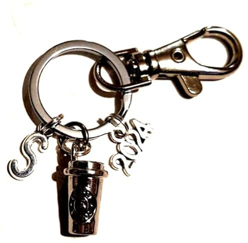 Personalised Coffee Cup Keychain with Initials, Coffee Lover Keyring