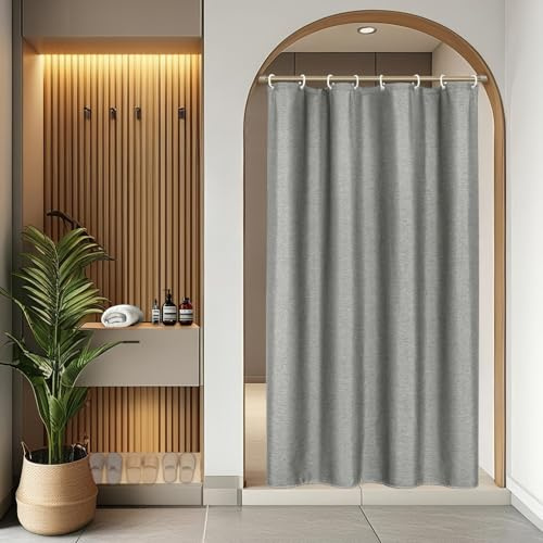 EurCross Schmaler Leinen Texturiert Duschvorhang 120 x 200 Wasserdicht Textil Stoff Dusch Vorhang, Grau Antischimmel Waschbar Schwerer Hotel Luxus Badevorhang für Badezimmer mit 8 Ringen