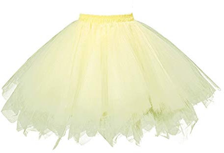 Tüllrock Gelb Damen Karneval Klassisch Elastisch Kostüm Tüllrock 50er Tütü Rock Kurz Ballett Unterrock Crinoline Petticoat Tutu