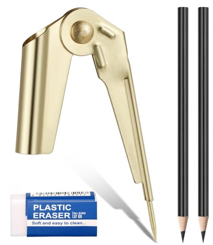 DBTW 90mm Marking Scribing Compass Set, Adjustable Tool for Woodworking | Gold Finish with Pencil and Eraser Accessories for Geometry Layout, Circle Drawing and Carpenter Measuring Tasks