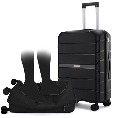 Int'x Koffer Mittelgroß Reisekoffer Hartschalenkoffer Rollkoffer Trolley Handgepäck 4 Rollen Polypropylen Größe L (Schwarz)