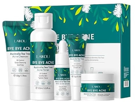 Tea Tree Set per La Cura Della Pelle, 5 Pezzi Kit Skincare Viso Completo, Skincare Set Regalo per Adolescenti con Detergente, Tonico, Siero, Gel, Crema