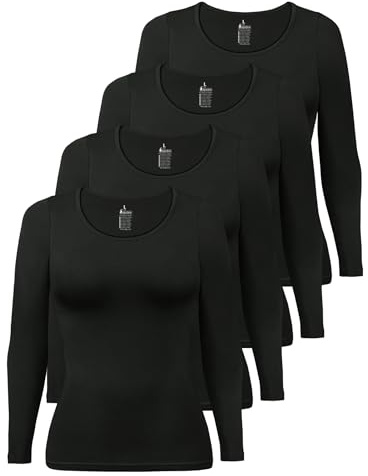 ALPIDEX Camiseta Manga Larga Mujer Pack 4 Algodón Interior Básica XS-XXL | 180 g/m², Básica, Cuello Redondo, Lisa, Elastano, OEKO-TEX, Suave, Transpirable, Casual, Diario, Oficina