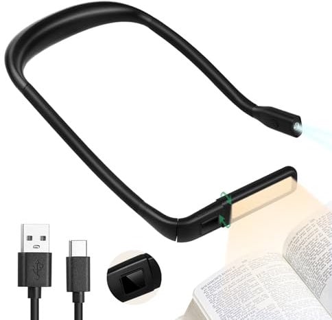 VFANDV Hals Leselampe Buch Mit LED-Display, 3 Farben LED Buchlampe Stufenlos Dimmbar Tragbar Nackenlampe, Ergonomisches Design Leselampe für Stricken, Reparieren, Camping, Lesen im Bett bei Nacht