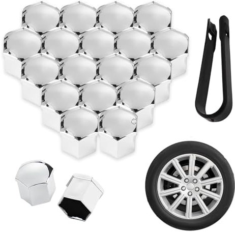 tianshao 20 Pezzi Copridadi Ruota per Ford Focus 2 mk2 2005-2010 2011, Copri Dado Esagonale per Pneumatici Tappi Protettivi Bulloni e Dadi Ruota,Silver-17mm