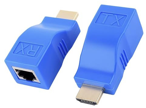 Extensor HDMI Adaptador HDMI a RJ45 Extensor de Red Extender Repetidor a través de Cat 5e / 6 1080p hasta 30 m, para HDTV 4K/2K/1080p, Compatible con y Proyectores