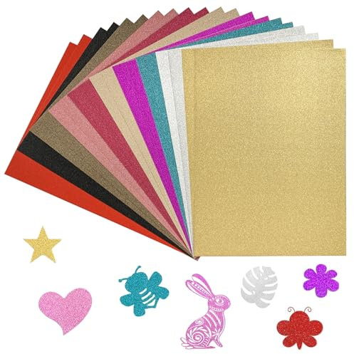 Minfuerang 20 Blatt Glitzerpapier,Glitzerkarton Papier,10 Farben Bastelpapier A4 zum Basteln, für Partydekoration, DIY Design, Grußkarte (set 1)