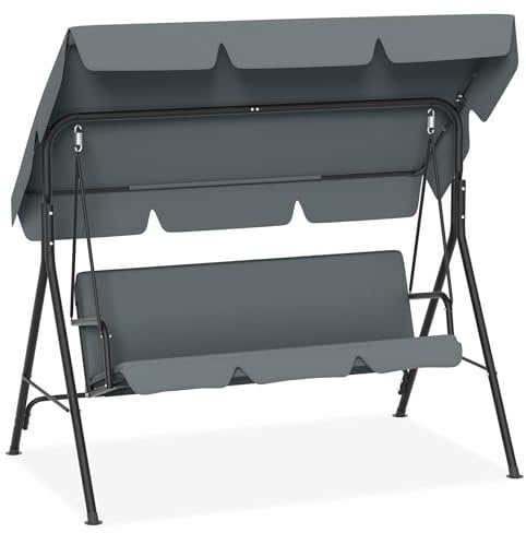 HENGMEI Hollywoodschaukel Gartenschaukel 3-Sitzer Gartenliege Schaukelbank Metall Garten Schaukel mit Verstellbarem Sonnendach Hängeschaukel mit Liegefunktion(193x110x152cm, Anthrazit)