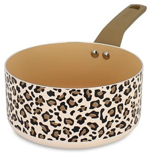 MENASTYL - Casserole Léopard 18cm tous feux dont induction - Revêtement antiadhésif - Aluminium recyclé - Poignée effet bois ergonomique - Motif Léopard - 6020954