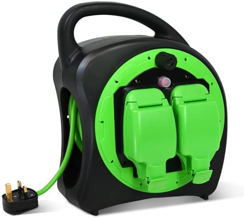 Desiretech - 20m Weatherproof Extension Cable - 2 Socket - 13 Amp Outdoor Lead - Waterproof IP54 - Durable Green Cable for Garden, Outdoor Equipment & Power Tools - Flexible & Heavy Duty Design