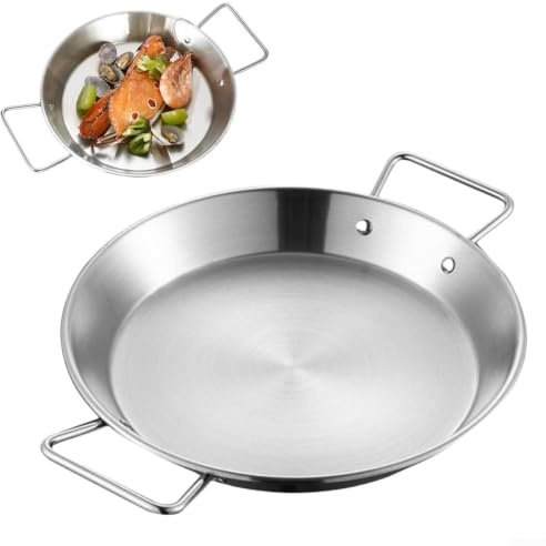 ZAMETTER Paellera 32 cm de Acero Inoxidable con asas Dobles con Inducción | Resistente al Óxido Limpieza Sencilla Cacerola de Fondo Plano para Paella Sopas y Guisos Acabado