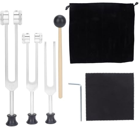 Aluminum Alloy Tuning Fork Set 128Hz 256Hz 512Hz - Healing Sound Therapy Tools for Meditation, Yoga & Chakra Balancing - Portable Frequency Healing Device with Silicone Hammer & Storage Bag